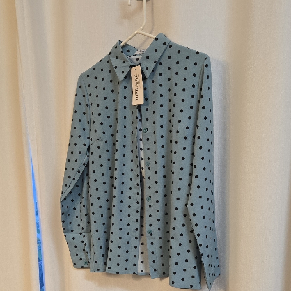 Elegant Blue Polka Dot Blouse